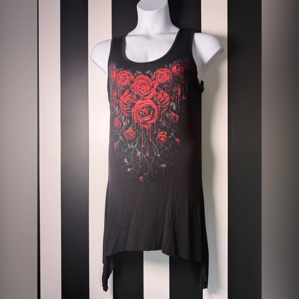 Blood Rose Black Long Gothic Tank Top / Tunic - SZ 3XL